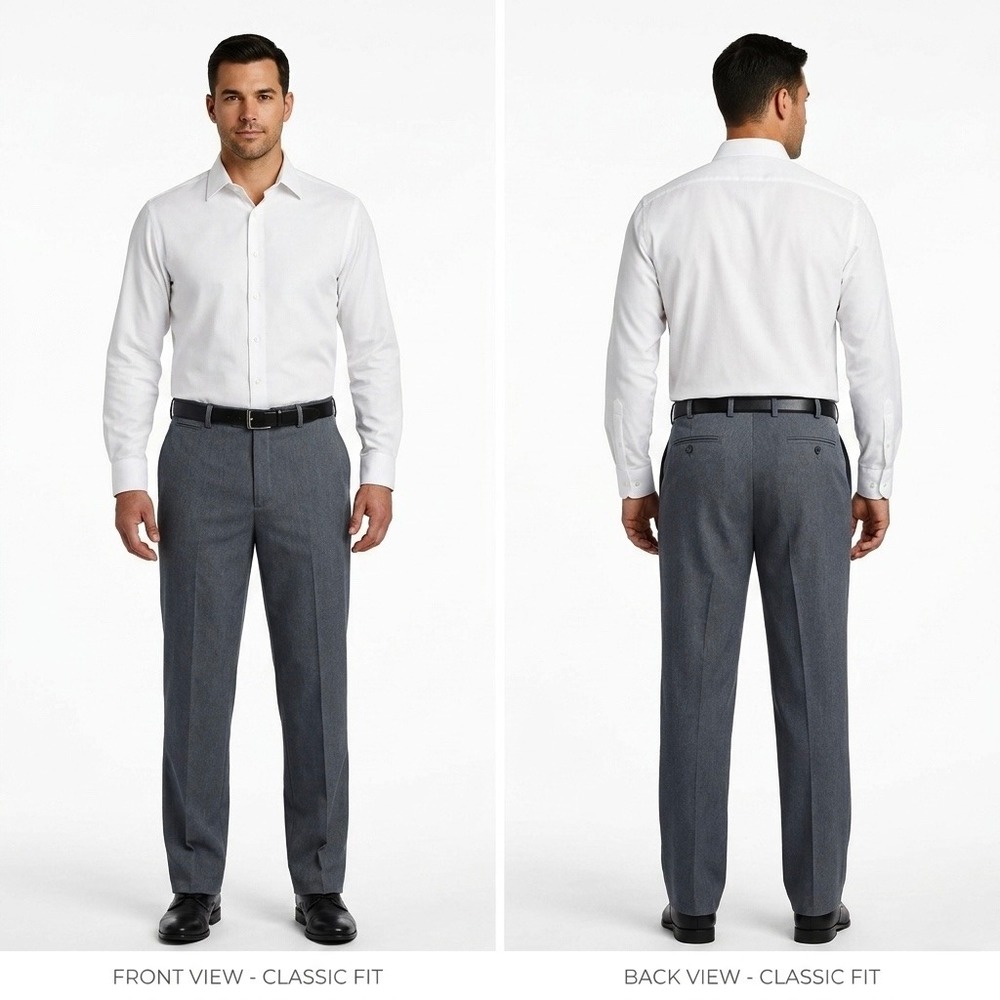 LL Bean Classic Fit Gray Dress Pants Mens 37x31 100% Cotton Trousers 262551‎